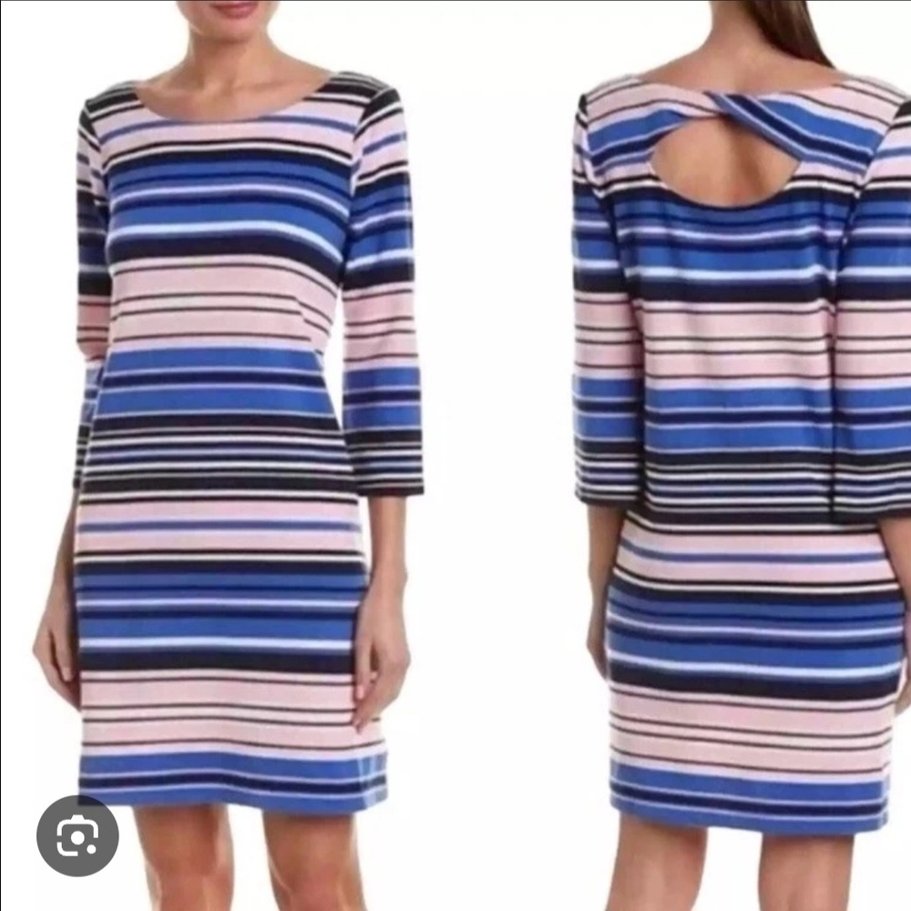 Lilly Pulitzer Blue and Pink Striped Long Sleeve Dress Med 1420